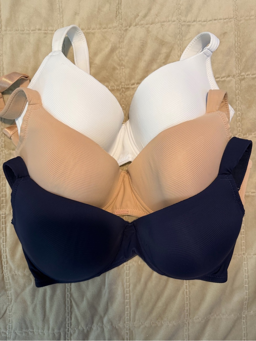Nautica Seamless T-Shirt Bra Trio - White, Nude, Navy